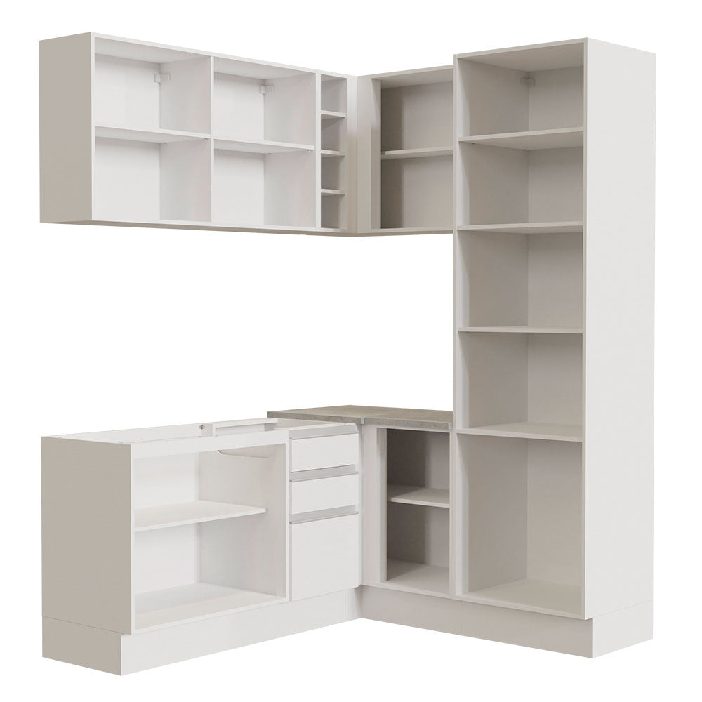 Armário de Cozinha Completa de Canto 329cm Branco Glamy Madesa 01