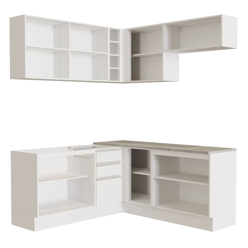 Armário de Cozinha Completa de Canto 349cm Branco Glamy Madesa 01