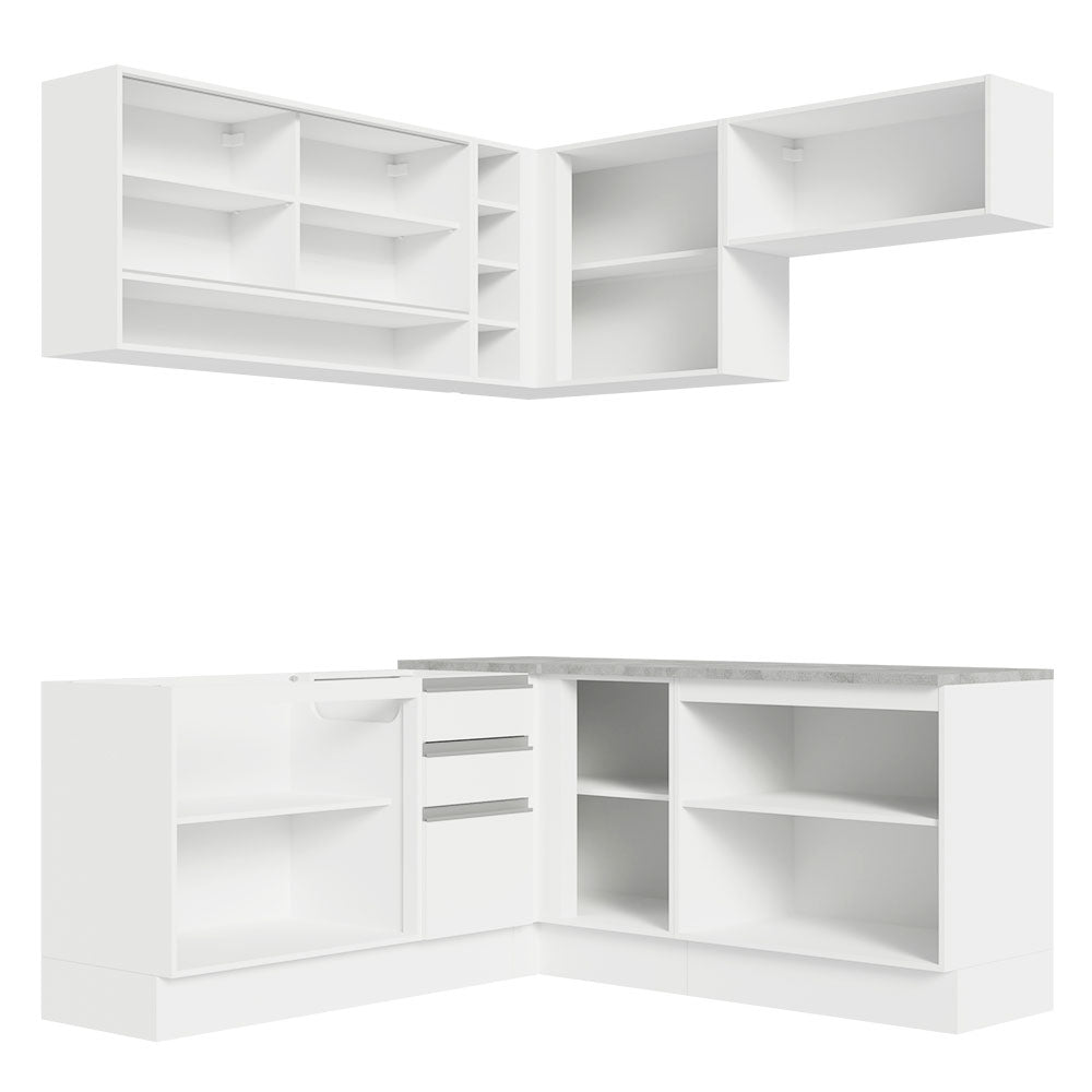 Armário de Cozinha Completa de Canto 349cm Branco Glamy Madesa 02