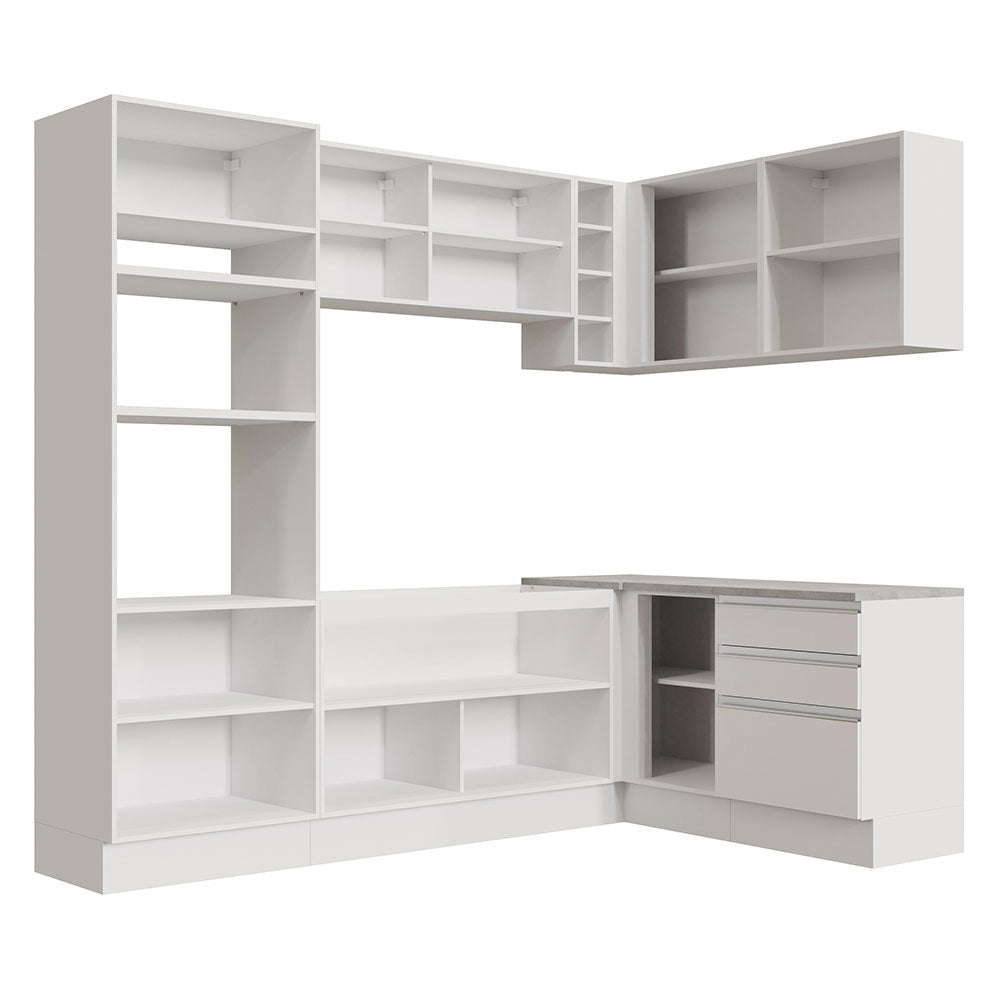 Armário de Cozinha Completa de Canto 399cm Branco Glamy Madesa 02