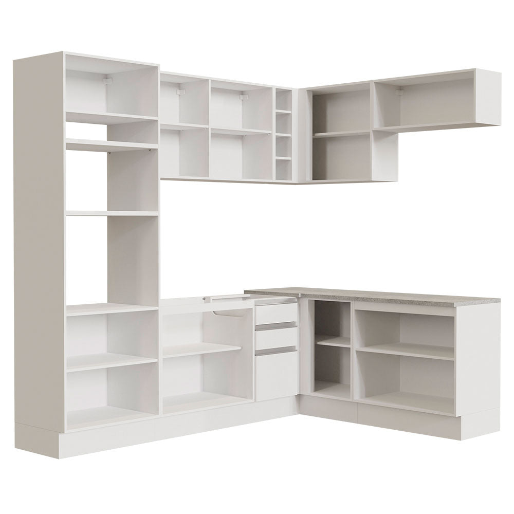 Armário de Cozinha Completa de Canto 419cm Branco Glamy Madesa 01