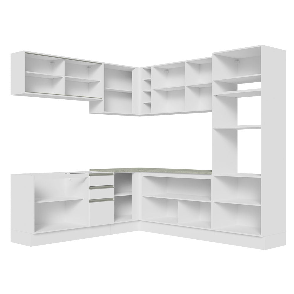 Armário de Cozinha Completa de Canto 459cm Branco Glamy Madesa 01