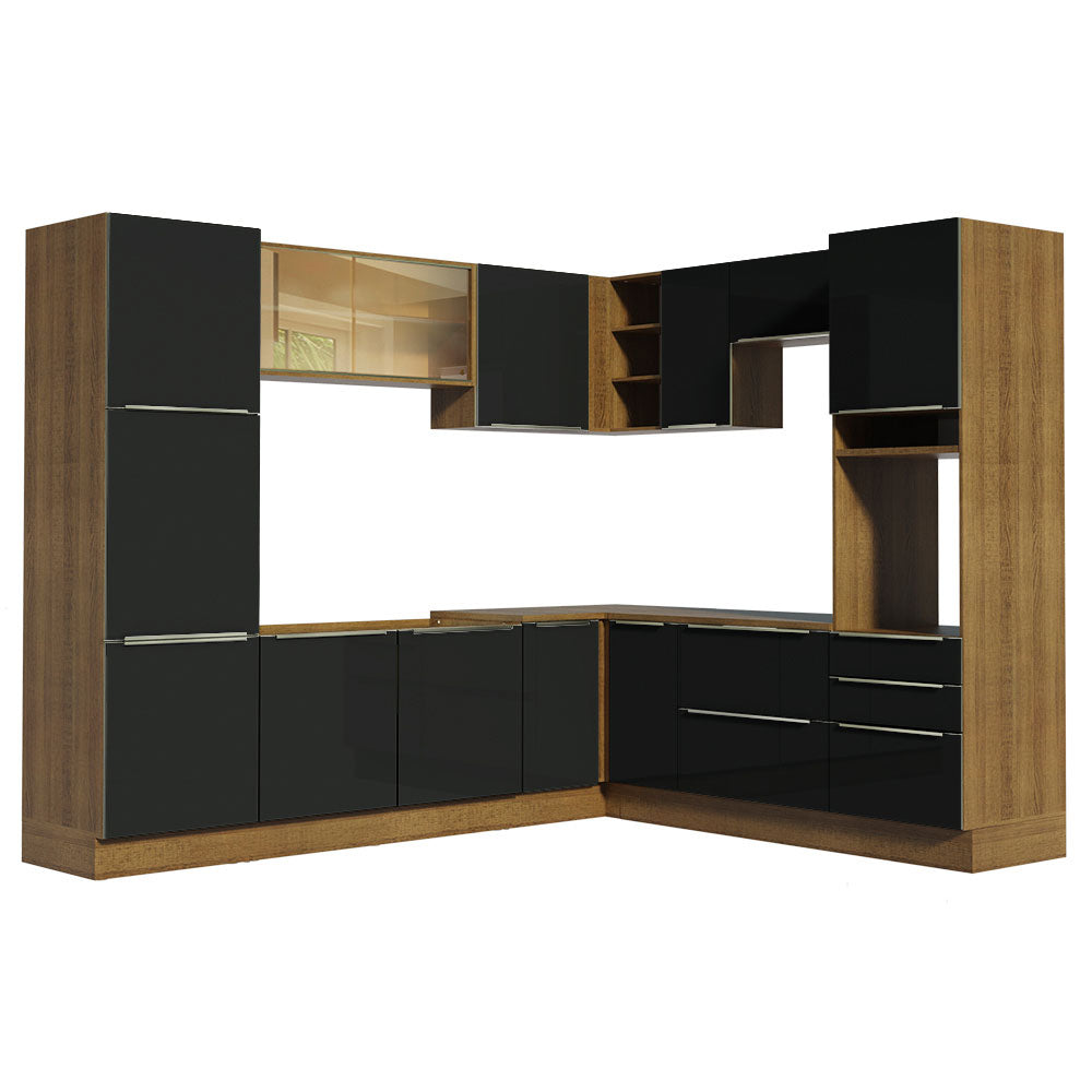 Armário de Cozinha Completa de Canto 526 x 60 cm Rustic/Preto Lux Madesa 01