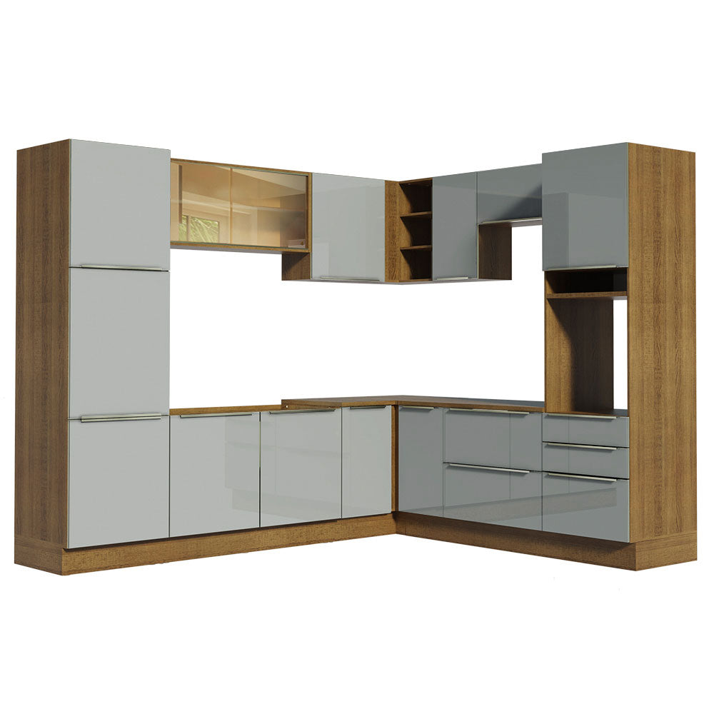 Armário de Cozinha Completa de Canto 526cm Rustic/Cinza Lux Madesa 01