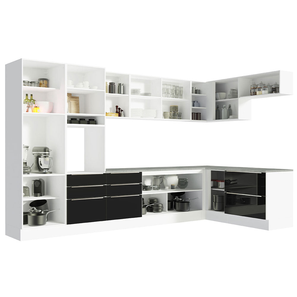Armário de Cozinha Completa de Canto 546 x 60 cm Branco/Preto Lux Madesa 05