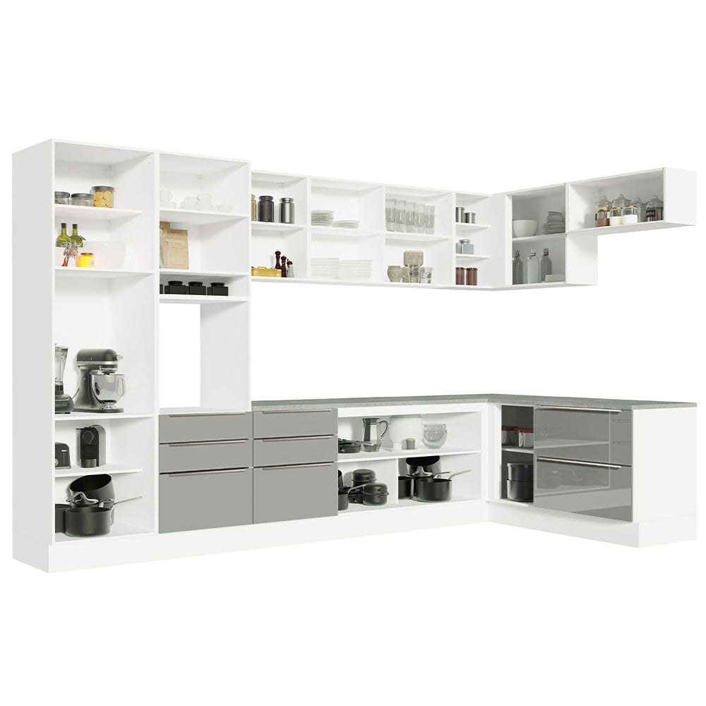 Armário de Cozinha Completa de Canto 546 x 60 cm Branco/Cinza Lux Madesa 05
