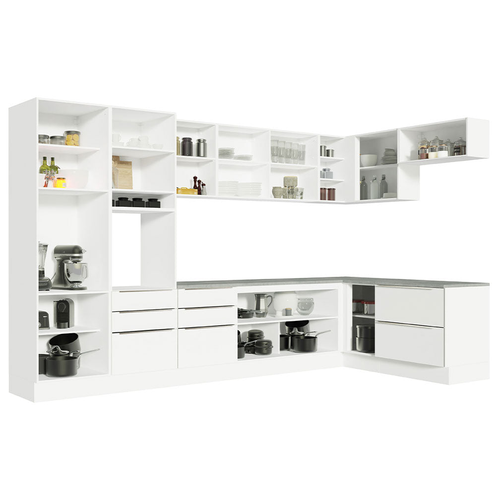 Armário de Cozinha Completa de Canto 546 x 60 cm Branco Veludo Lux Madesa 05
