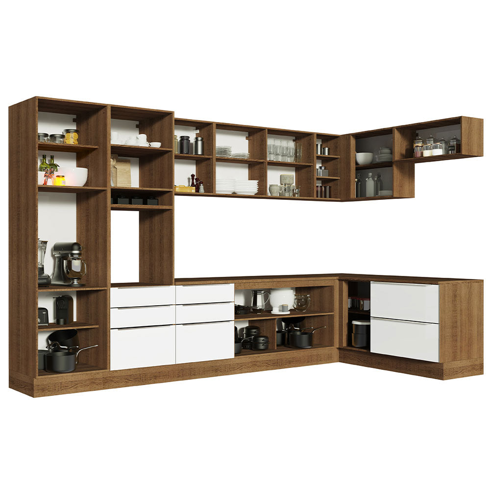 Armário de Cozinha Completa de Canto 546cm Rustic/Branco Veludo Lux Madesa 05