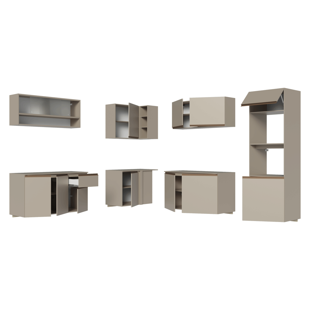 Armário de Cozinha Completa de Canto 445cm Suspensa Crema Nice Madesa 03