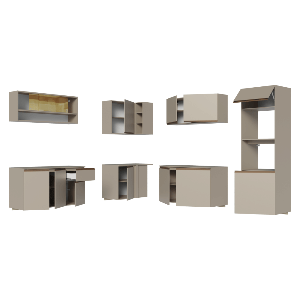 Armário de Cozinha Completa de Canto 445cm Suspensa Crema Nice Madesa 04