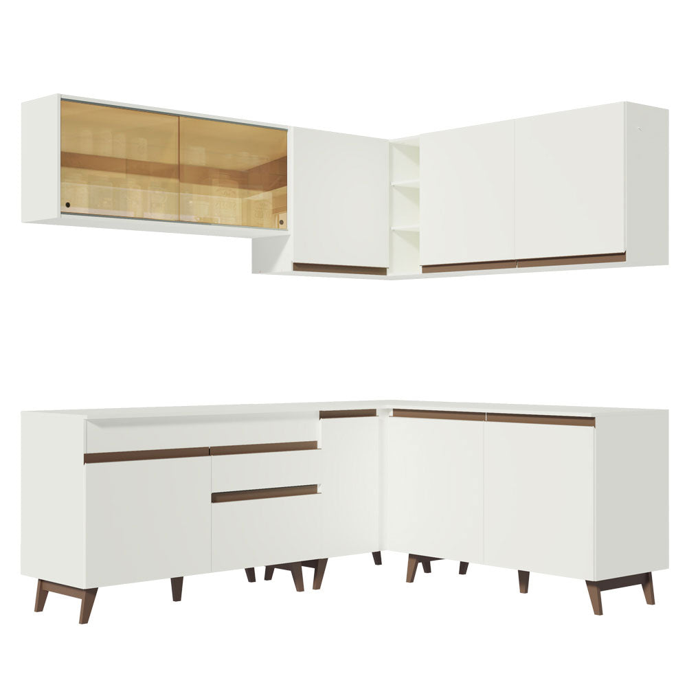 Armário de Cozinha Completa de Canto 382cm Branco Reims Madesa 01
