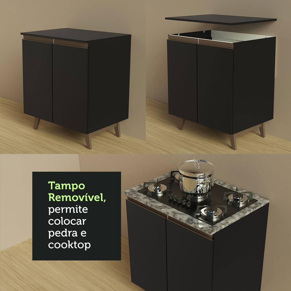 Armário de Cozinha Completa de Canto 402cm Preto Reims Madesa 01