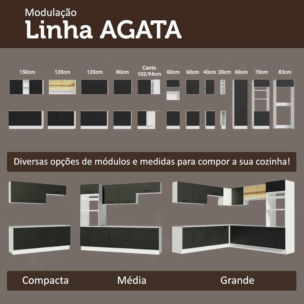 Armário de Cozinha Completa 270 cm Branco/Preto Agata Madesa 12