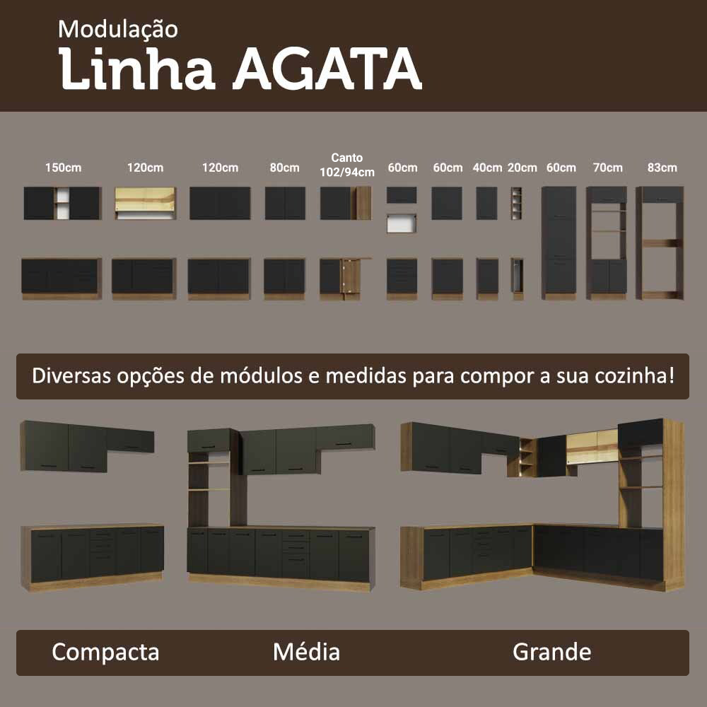 Armário de Cozinha Completa 270 cm Rustic/Preto Agata Madesa 12