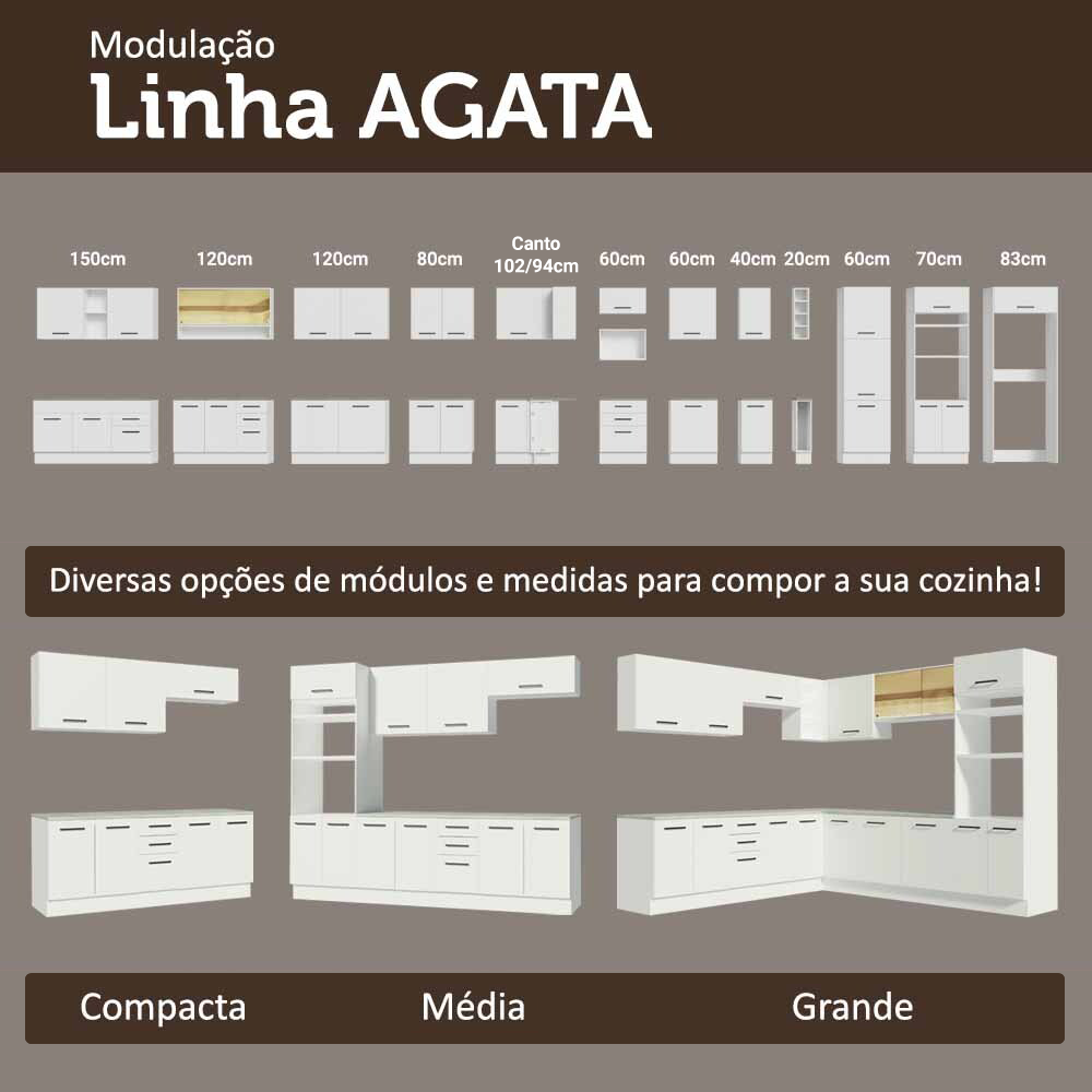 Armário de Cozinha Completa 270 cm Branco Agata Madesa 12