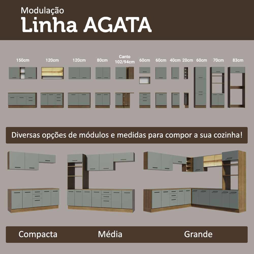 Armário de Cozinha Completa 270 cm Rustic/Cinza Agata Madesa 12