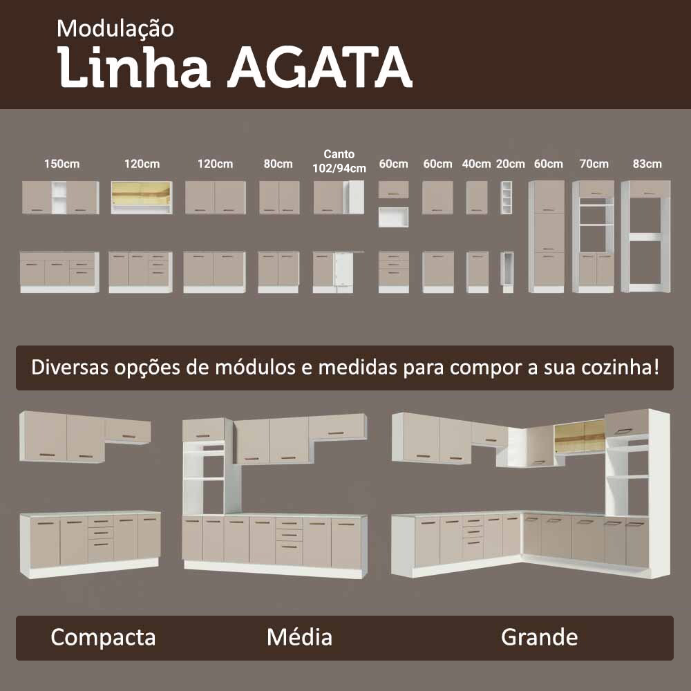 Armário de Cozinha Completa 270 cm Branco/Crema Agata Madesa 12