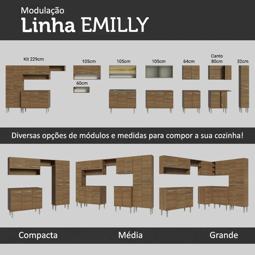 Armário de Cozinha Compacta 165cm com Pia Rustic Emilly Madesa 09