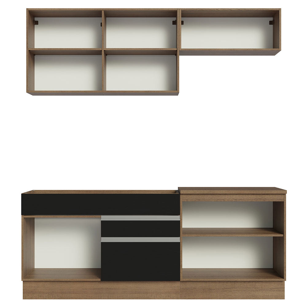 Armário de Cozinha Compacta 200cm Rustic/Preto/Crema Glamy Madesa 07