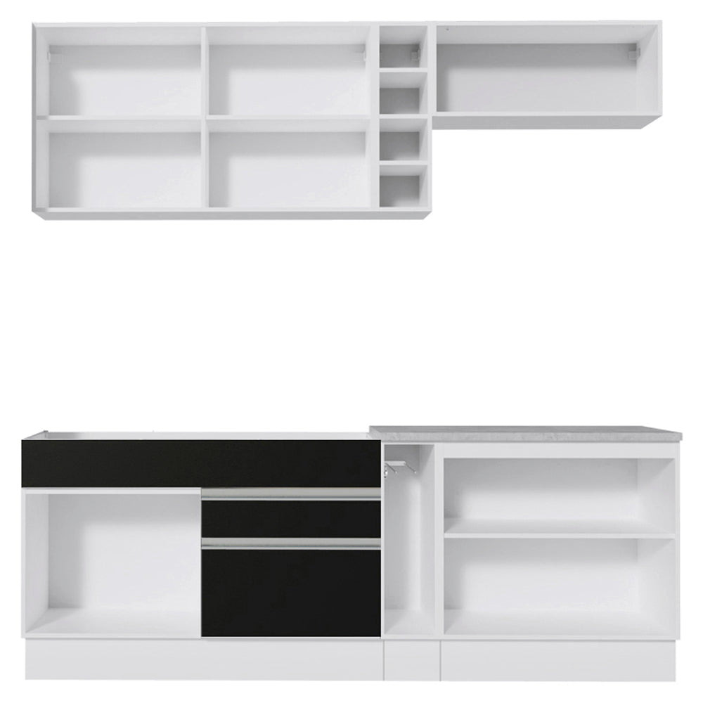 Armário de Cozinha Completa 220cm Branco/Preto/Branco Parma Madesa 03