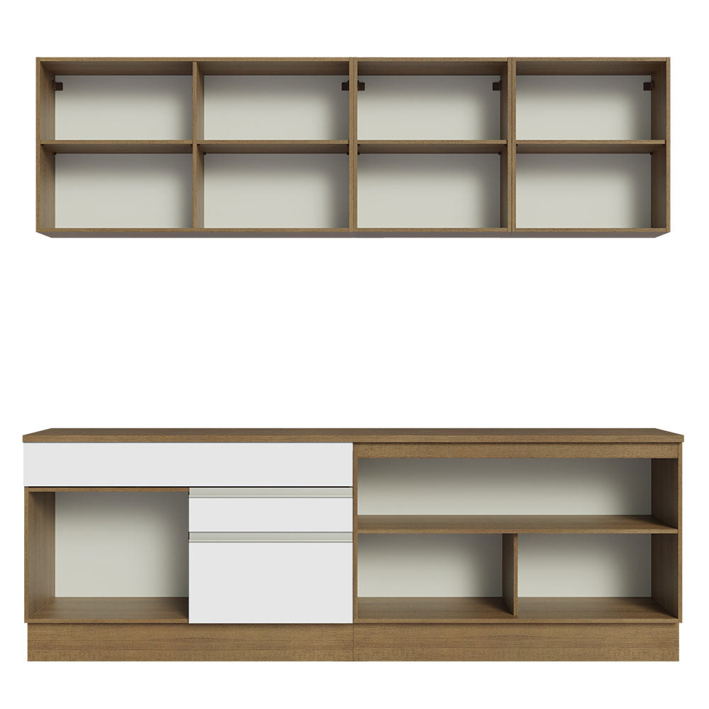 Armário de Cozinha Completa 240cm Rustic/Branco Glamy Madesa 06