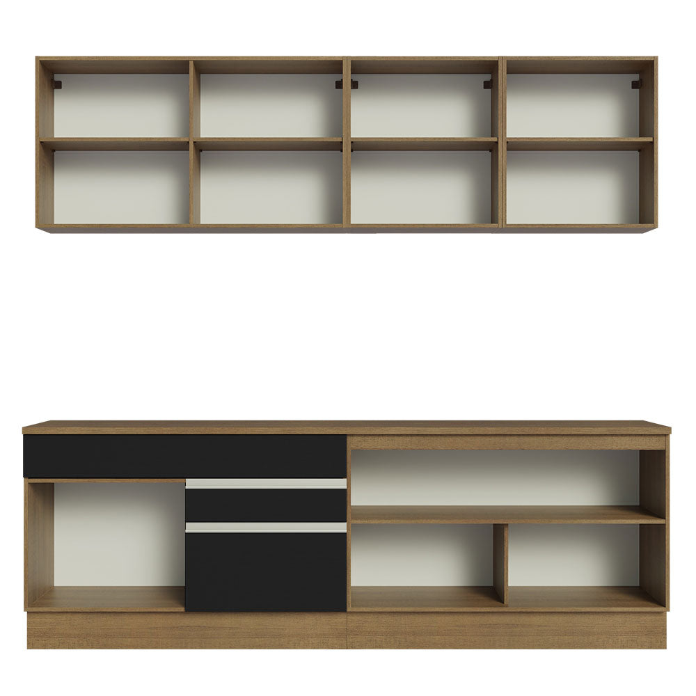 Armário de Cozinha Completa 240cm Rustic/Preto Glamy Madesa 06