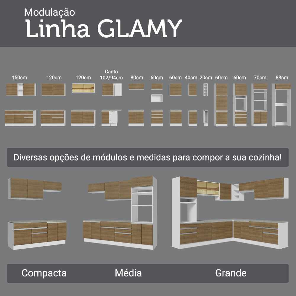 Armário de Cozinha Completa 270 cm Branco/Rustic Glamy Madesa 17