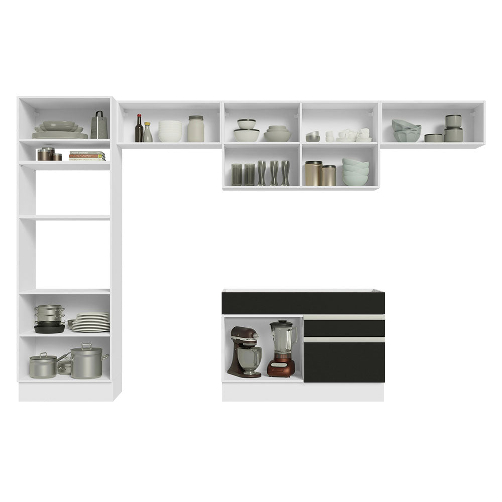 Armário de Cozinha Completa 350cm Branco/Preto Glamy Madesa 01