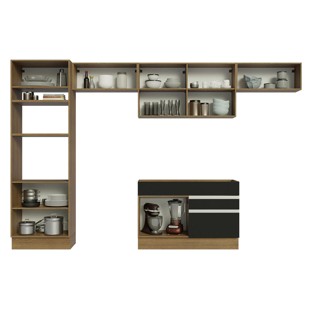 Armário de Cozinha Completa 350cm Rustic/Preto Glamy Madesa 01