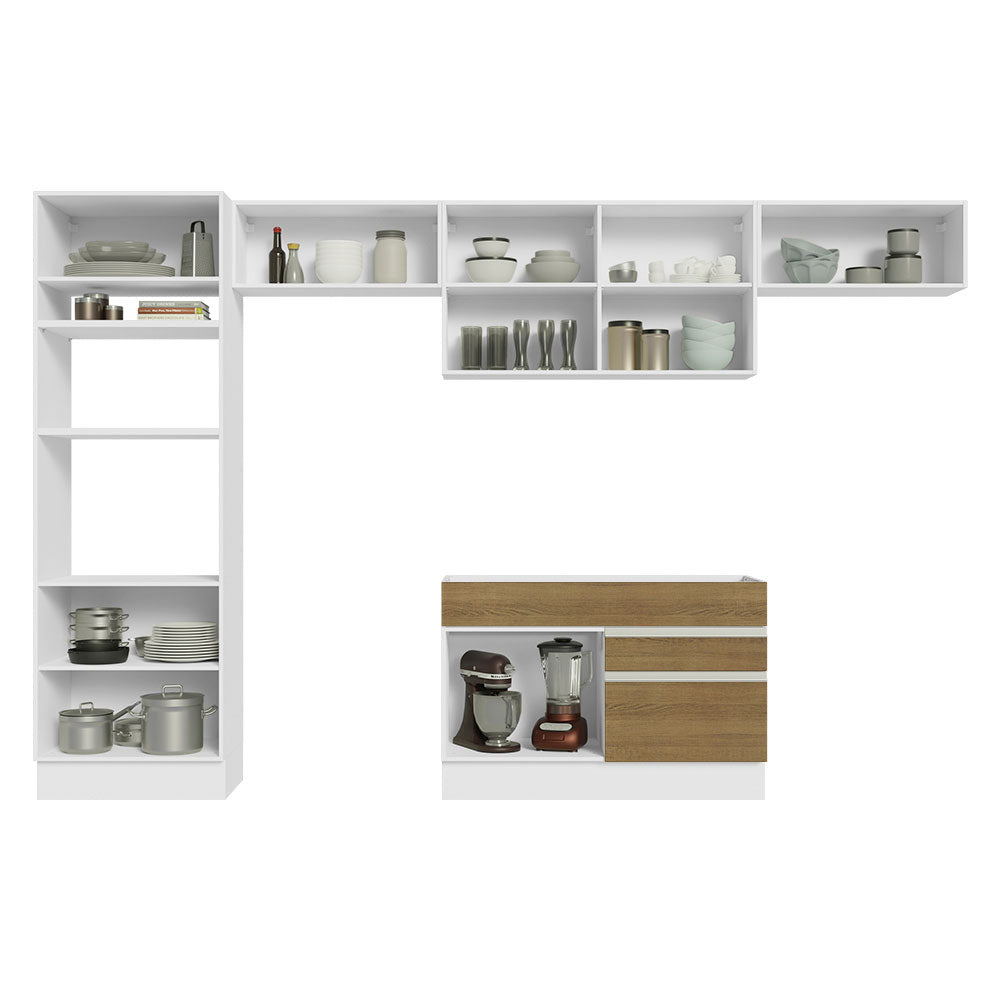 Armário de Cozinha Completa 350cm Branco/Rustic Glamy Madesa 01
