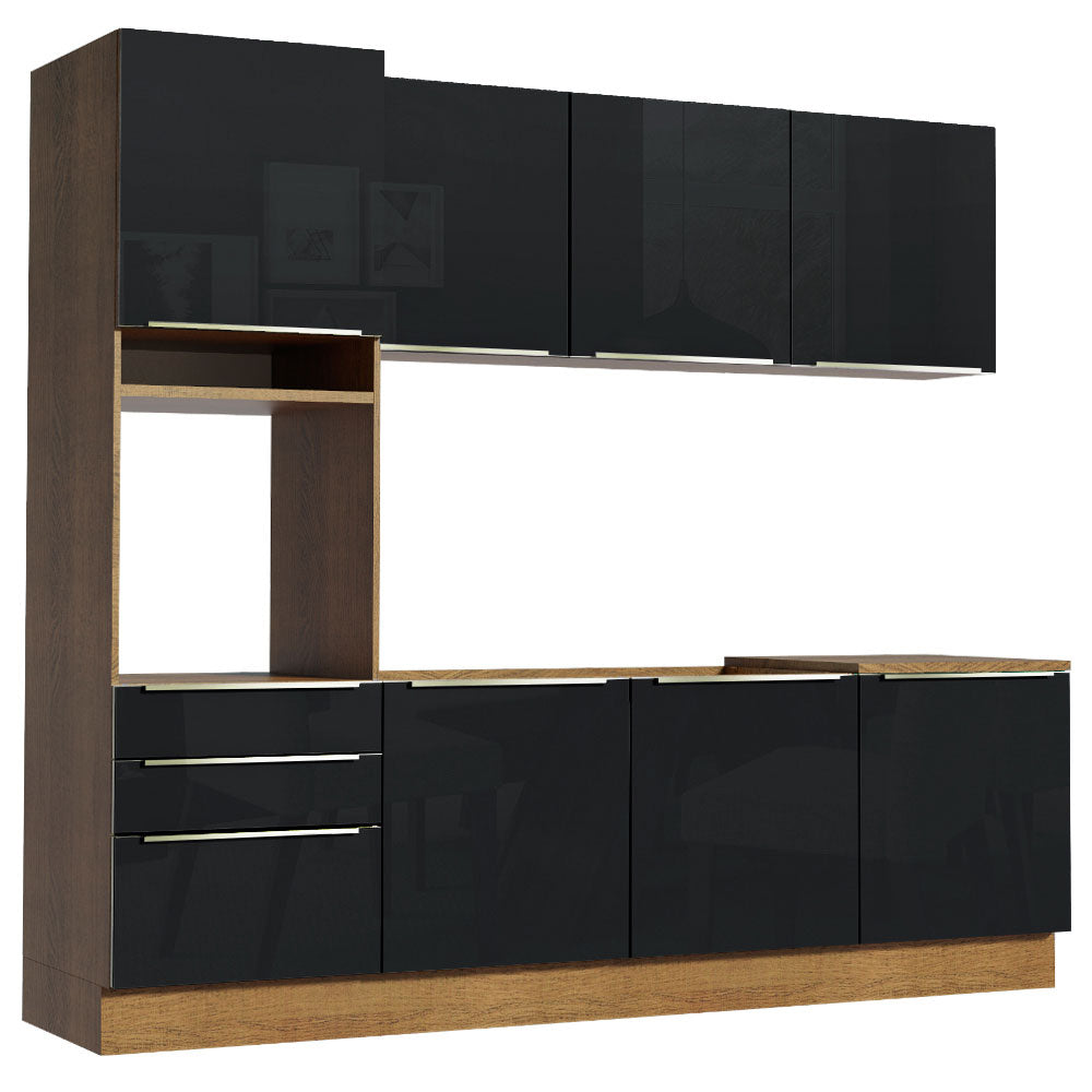 Armário de Cozinha Completa 240 x 60 cm Rustic/Preto Lux Madesa 03
