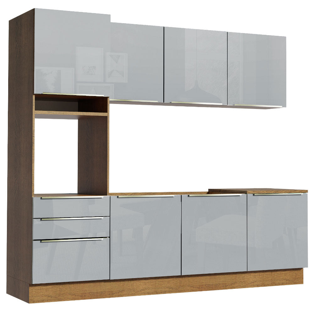 Armário de Cozinha Completa 240 x 60 cm Rustic/Cinza Lux Madesa 03