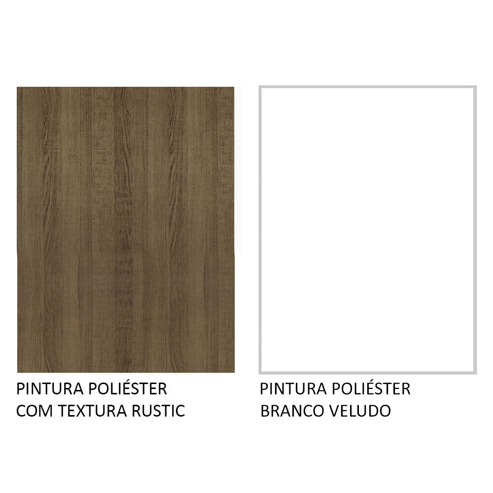 Armário de Cozinha Completa 260 x 60 cm Rustic/Branco Veludo Lux Madesa 03