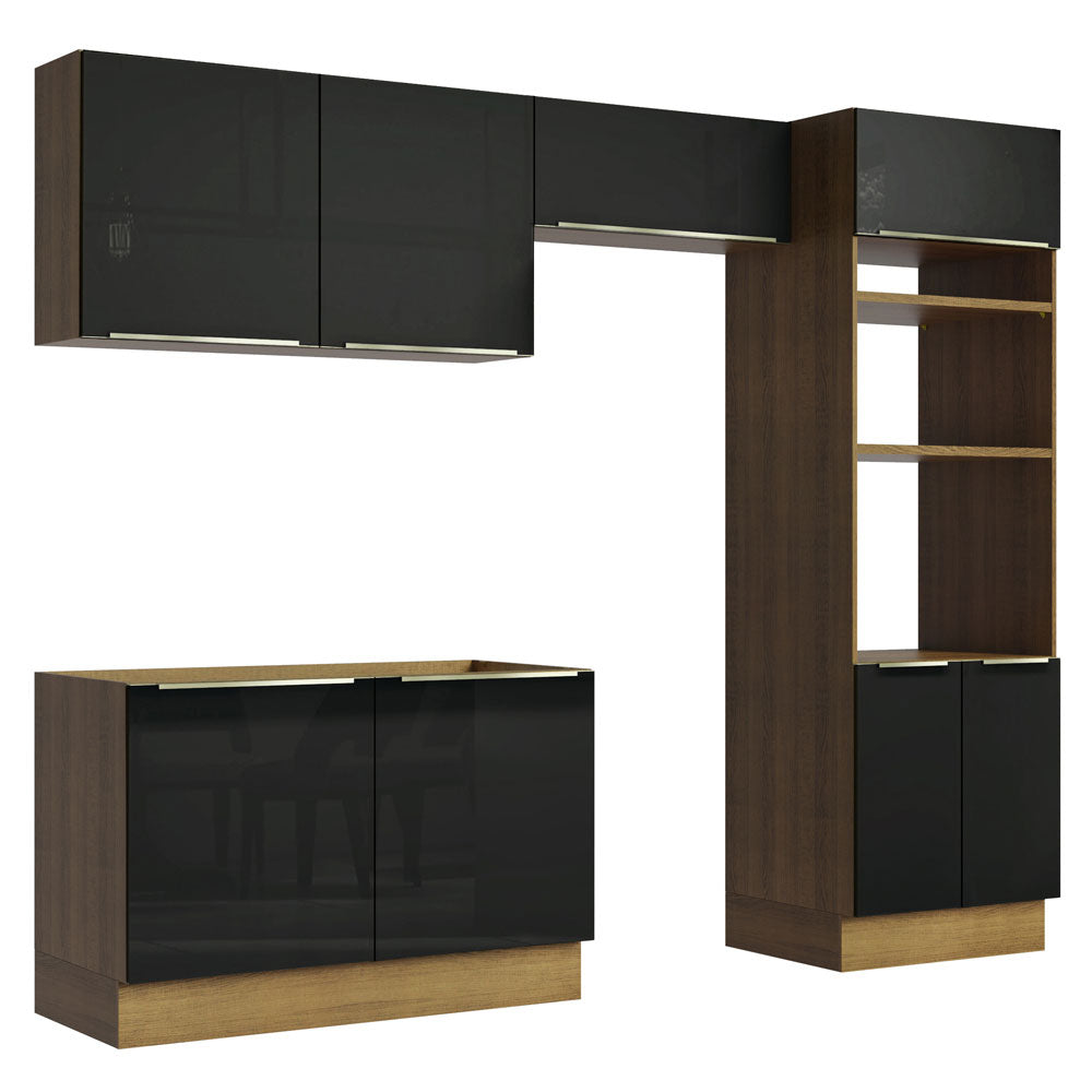 Armário de Cozinha Completa 270cm Rustic/Preto Lux Madesa 01