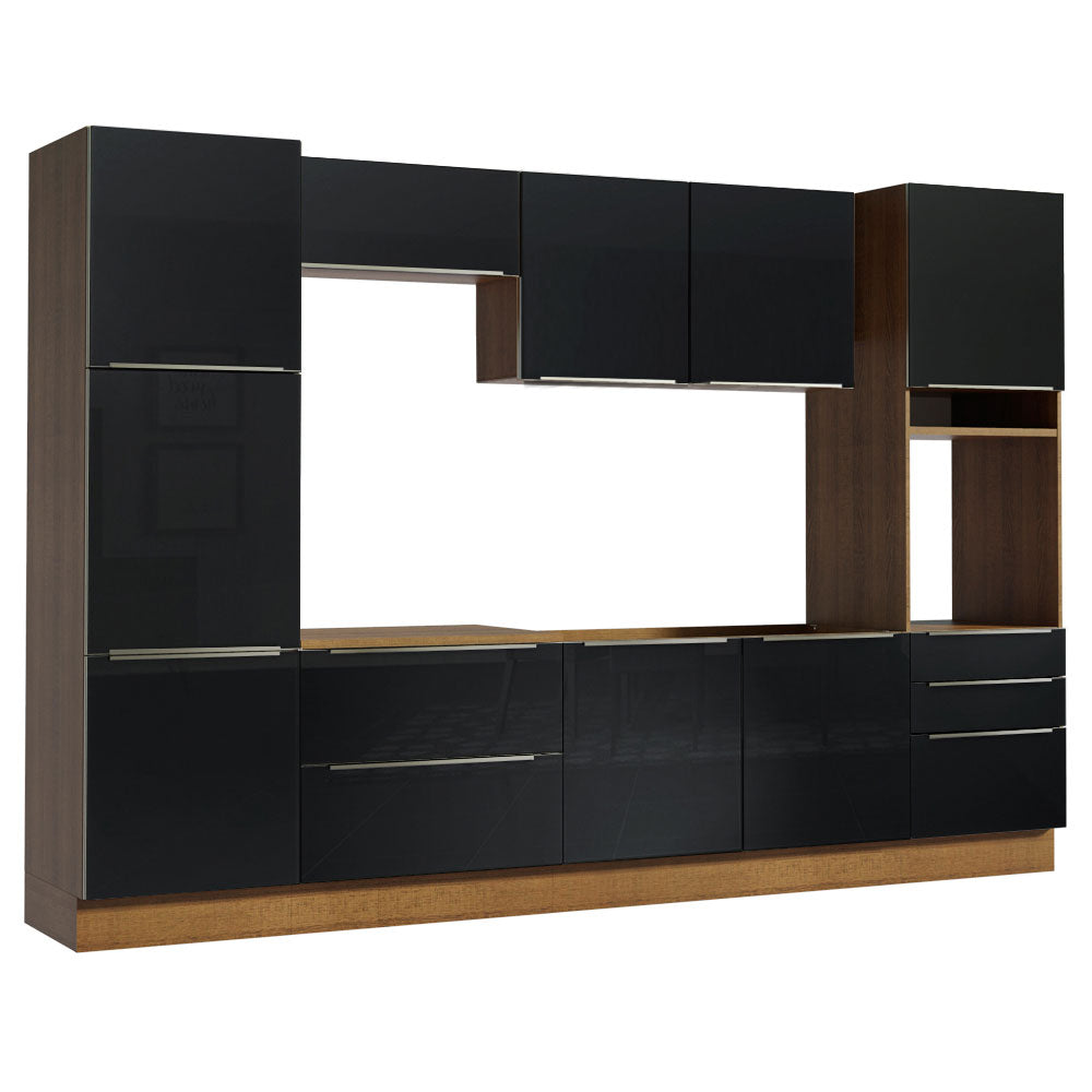 Armário de Cozinha Completa 320 x 60 cm Rustic/Preto Lux Madesa 03