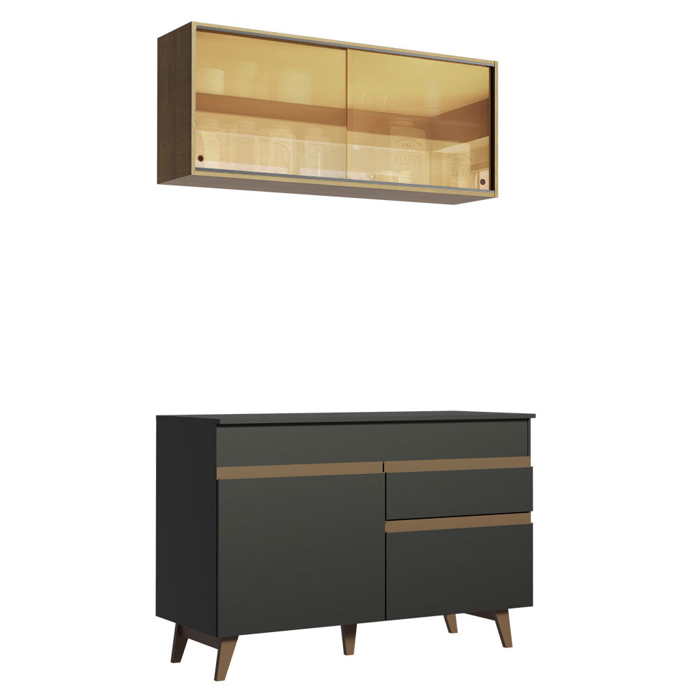 Armário de Cozinha Compacta 120cm Preto/Rustic Reims Madesa 01