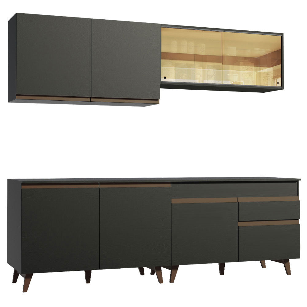 Armário de Cozinha Completa 240cm Preto Reims Madesa 01