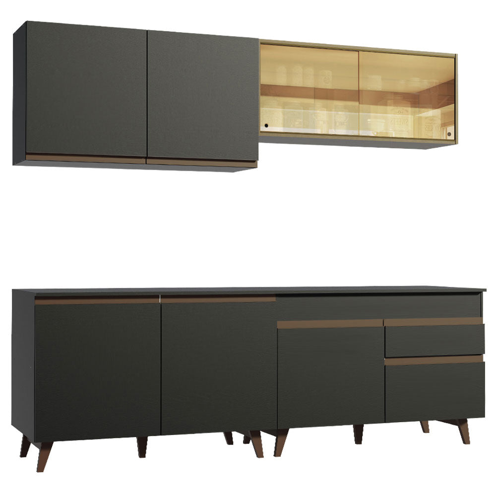 Armário de Cozinha Completa 240cm Preto/Rustic Reims Madesa 01