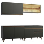 Armário de Cozinha Completa 240cm Preto/Rustic Reims Madesa 01