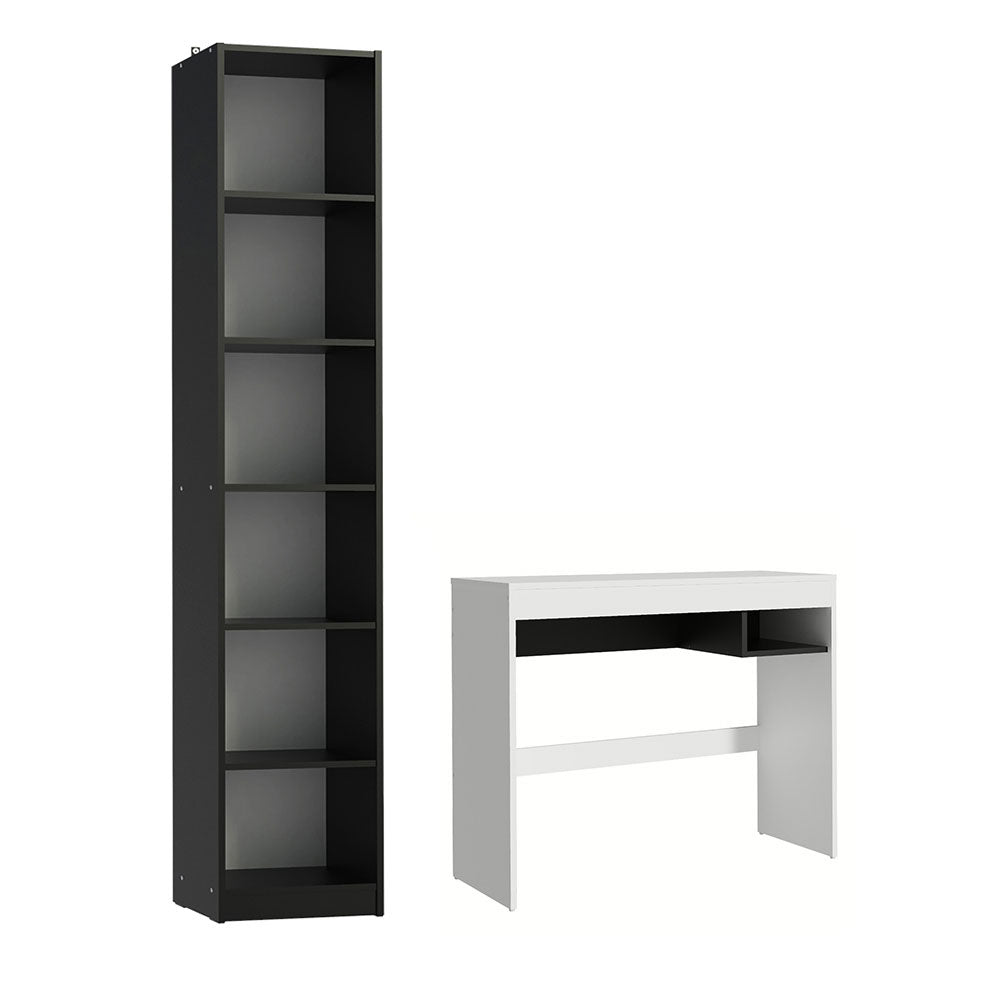 Escrivaninha Madesa Rubi + Estante Livreiro 6906 Branco/Preto