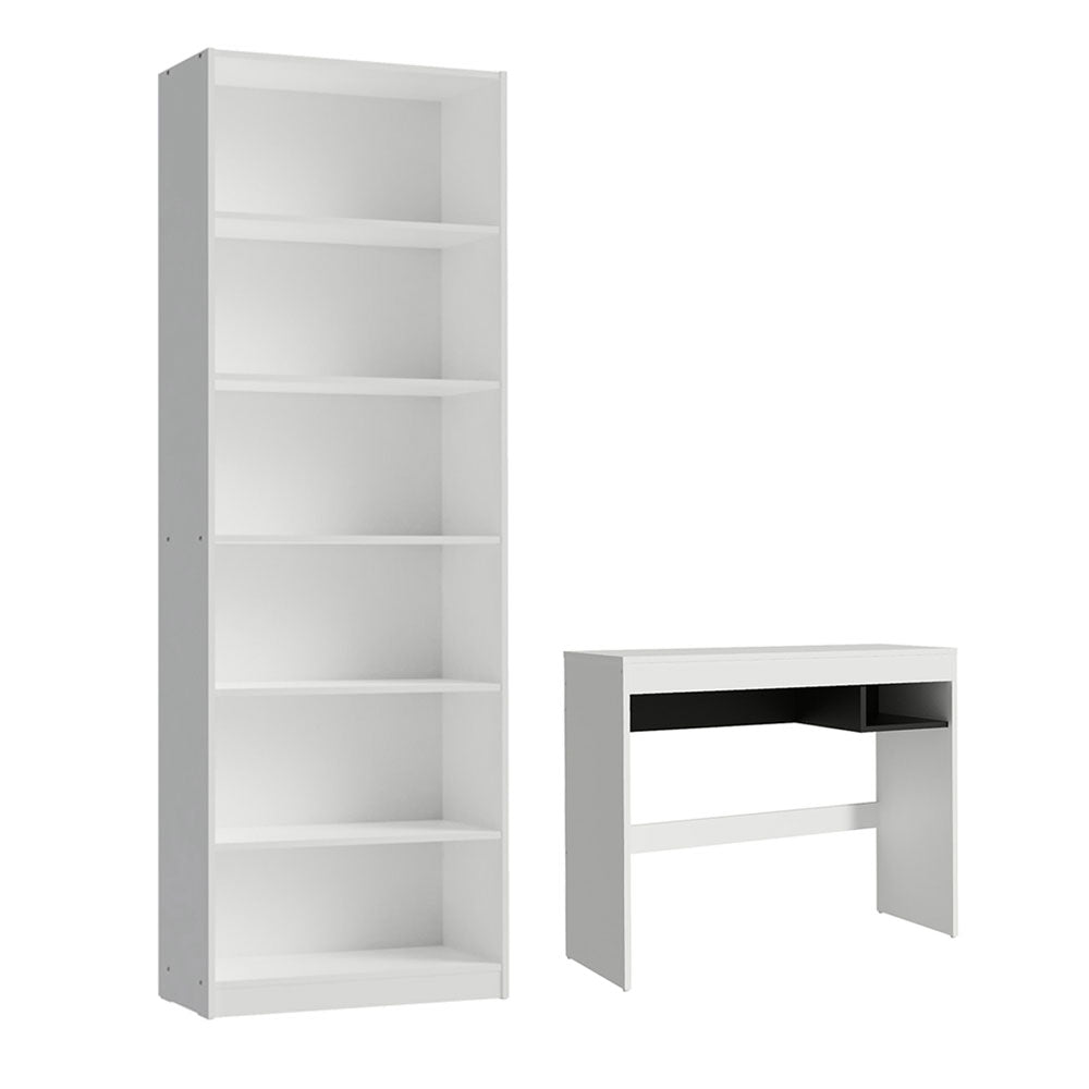 Escrivaninha Madesa Rubi + Estante Livreiro 6908 Branco