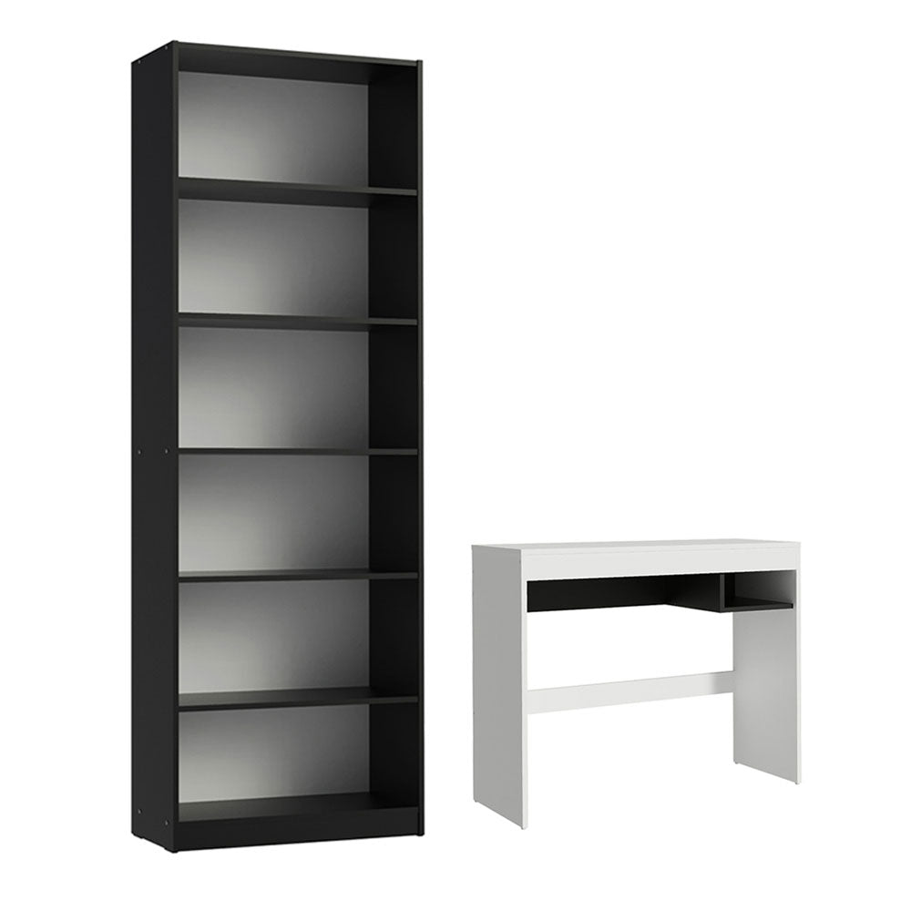 Escrivaninha Madesa Rubi + Estante Livreiro 6908 Branco/Preto
