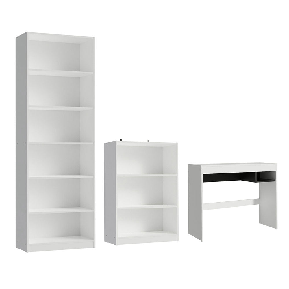 Escrivaninha Madesa Rubi + Estante 6908 + Estante 6907 Branco/Preto