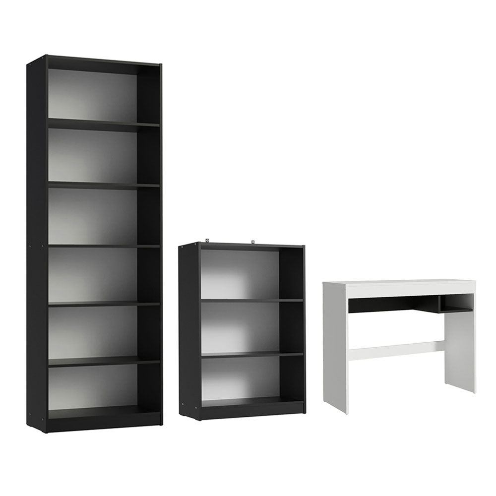 Escrivaninha Madesa Rubi + Estante 6908 + Estante 6907 Preto/Branco