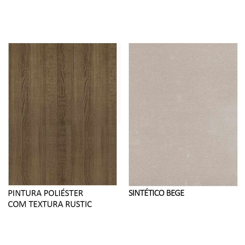 Conjunto Sala de Jantar Madesa Madu Mesa Tampo de Vidro Redondo 4 Cadeiras Rustic/Crema/Bege
