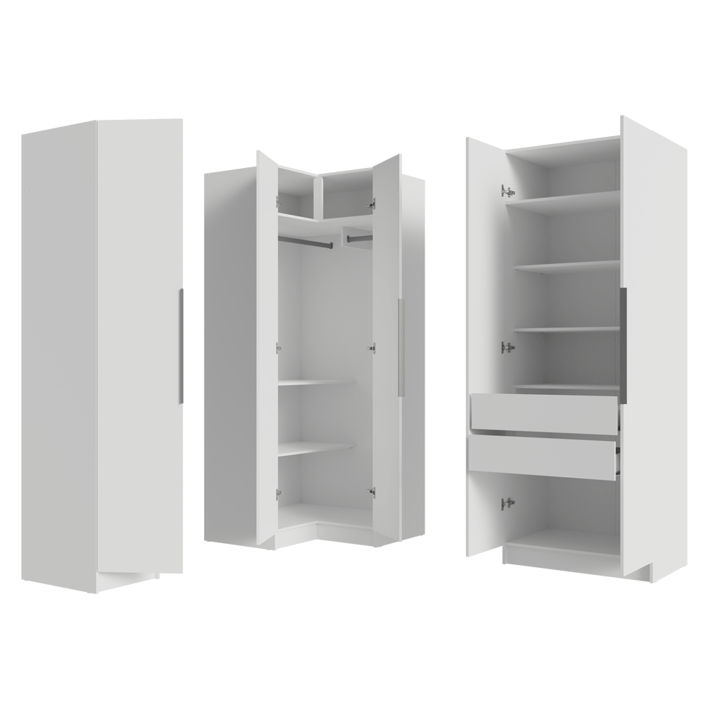 Guarda-Roupa Modulado de Canto 310 cm 5 Portas 2 Gavetas Branco Neo Madesa 01