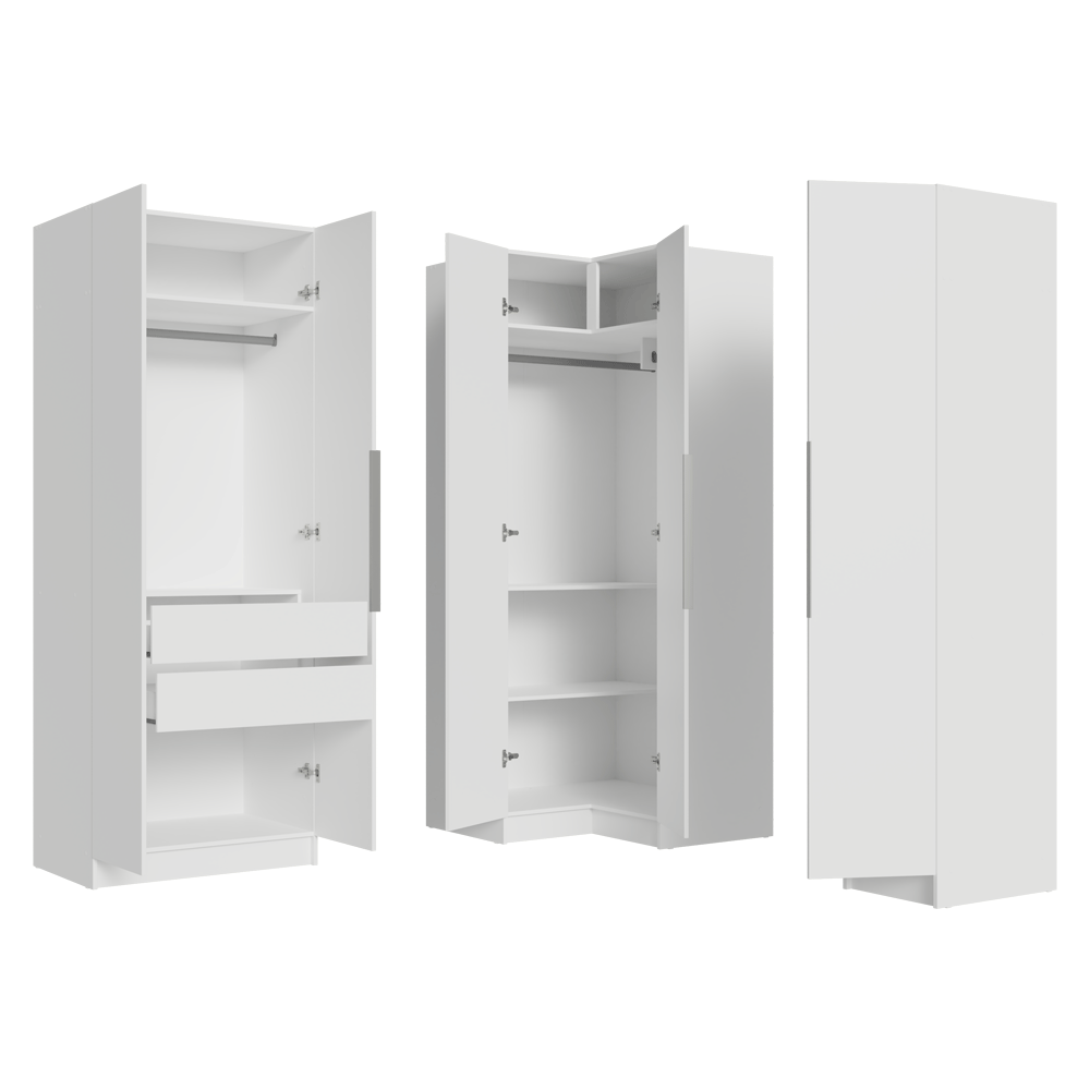 Guarda-Roupa Modulado de Canto 310 cm 5 Portas 2 Gavetas Branco Neo Madesa 02