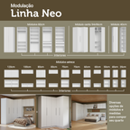 Quarto Completo de Canto Casal 610 cm com Mesa de Cabeceira Branco Neo Madesa