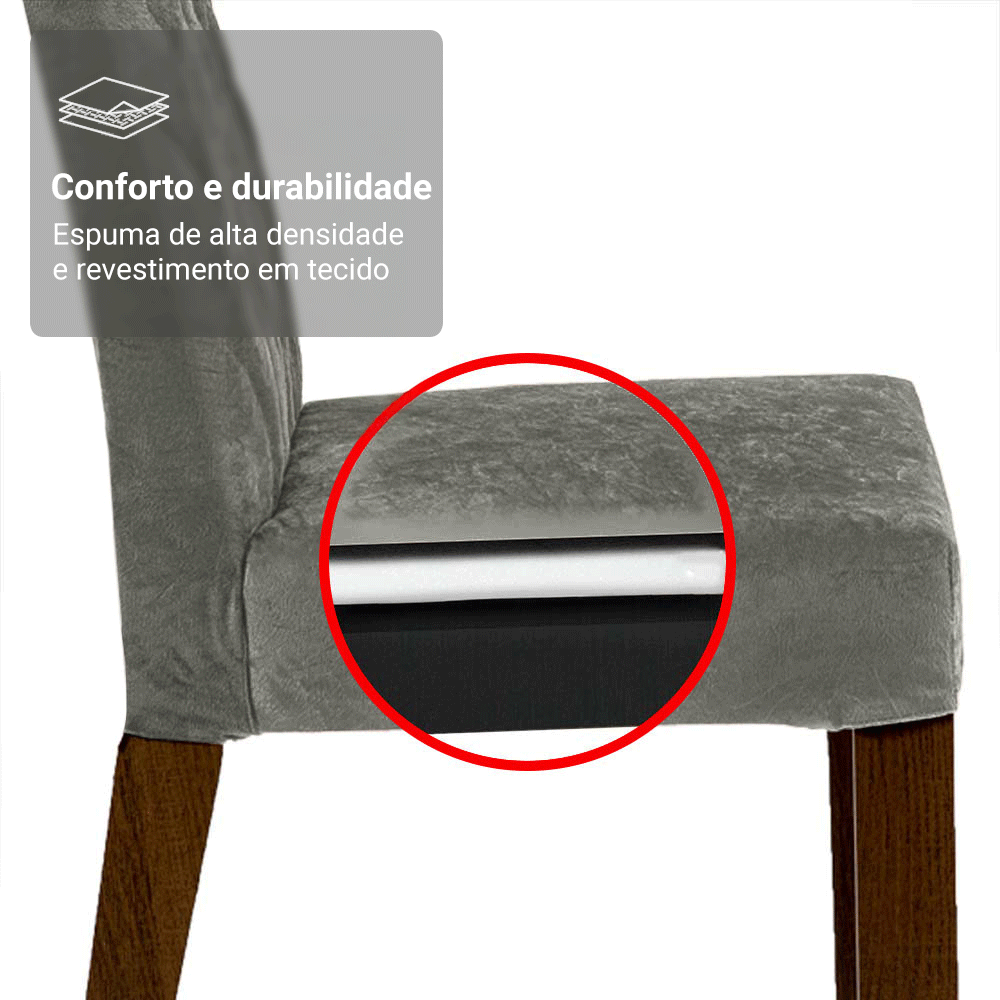 Conjunto Sala de Jantar Mesa Tampo de Vidro 6 Cadeiras Rustic/Cinza/Silver Geórgia Madesa