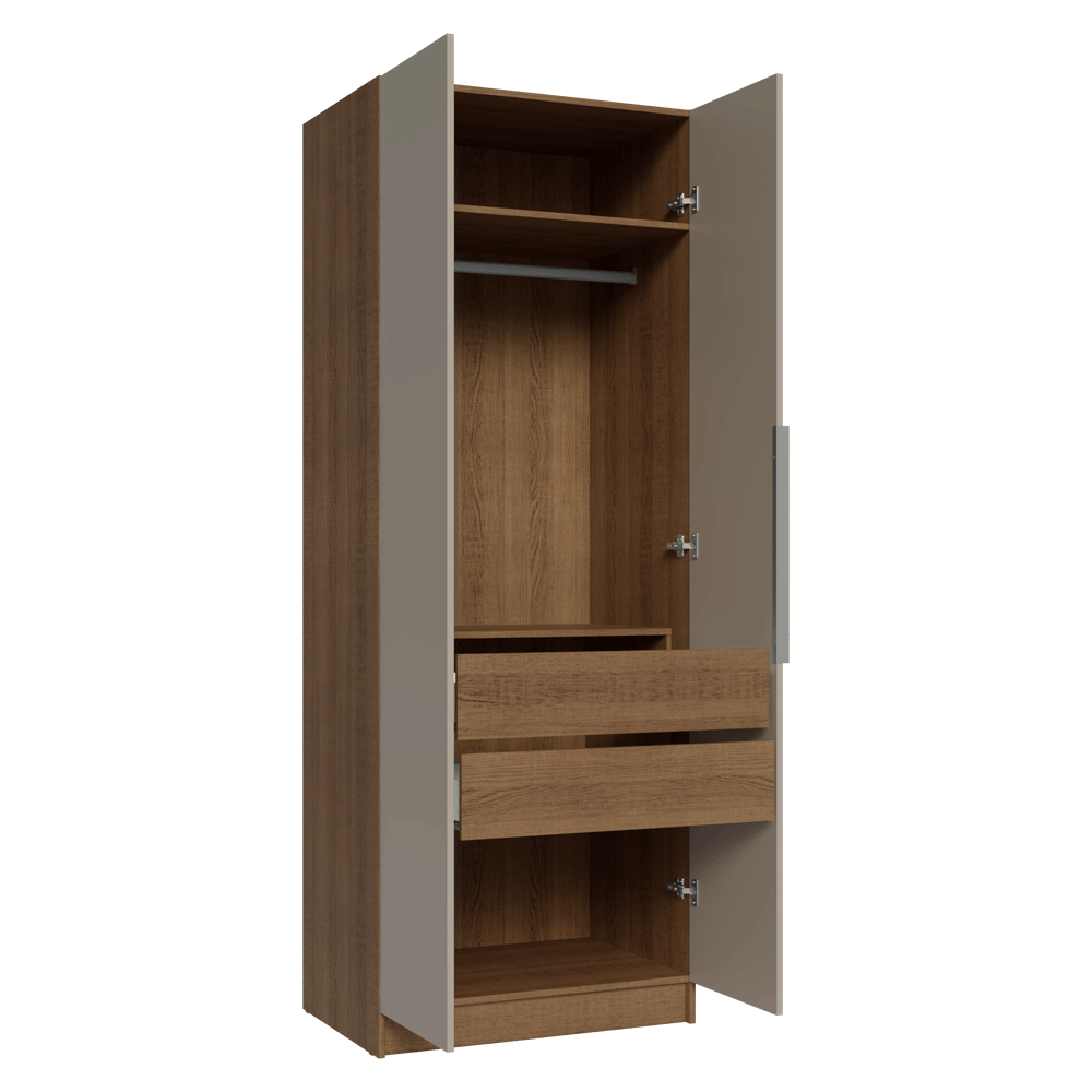 Guarda-Roupa Modulado 2 Portas 2 Gavetas 1 Cabideiro Rustic/Crema Neo Madesa
